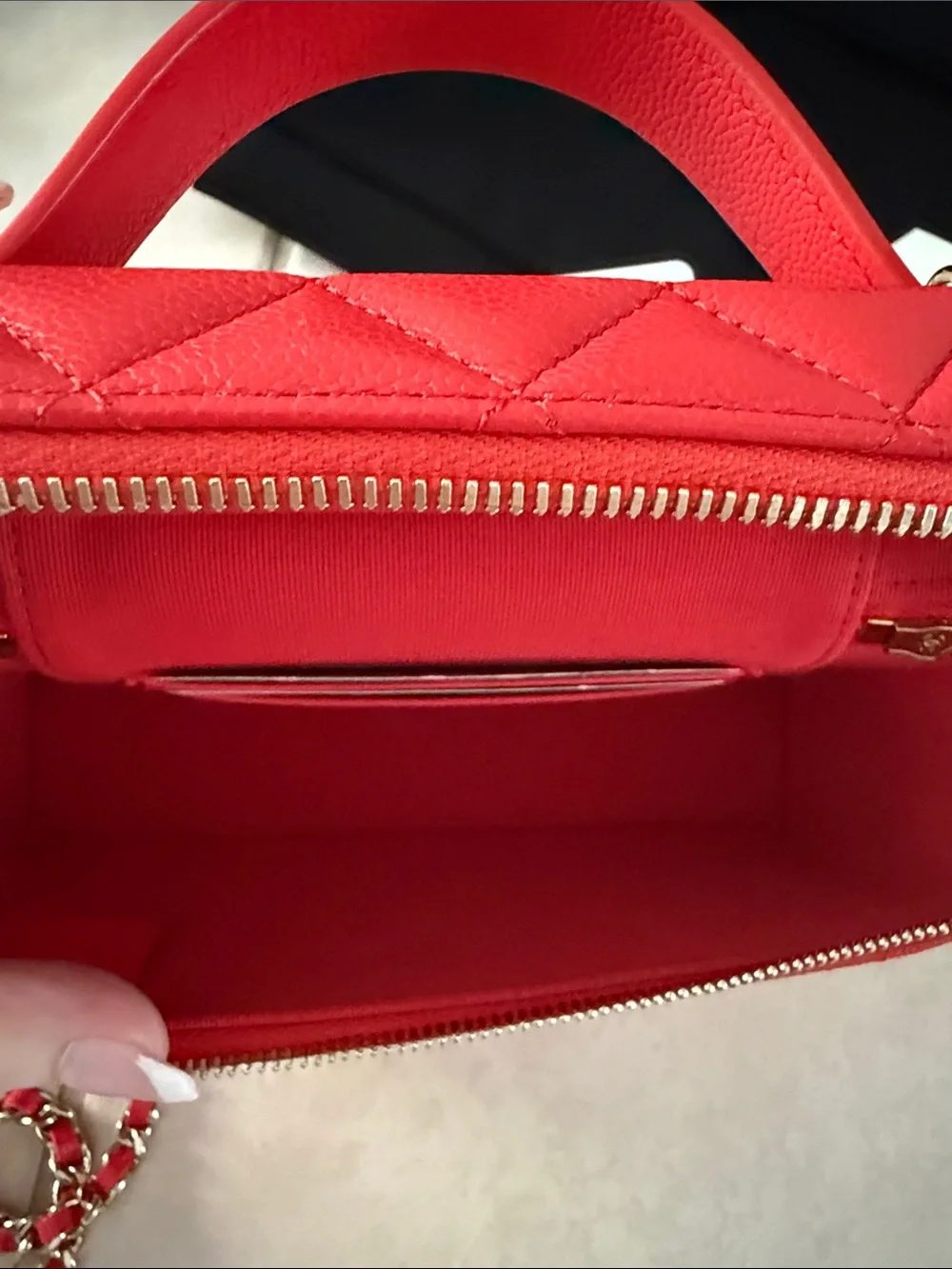 CHANEL Red Quilted slim Vanity-Style Shoulder Bag with detachable chain strap